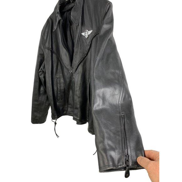 Harley-Davidson Black Leather Moto Jacket Wing Logo Mens Size L RJ10110 - Picture 7 of 10